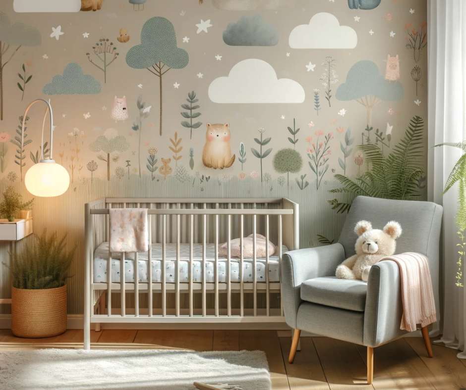 חדר תינוק מעוצב עם טפט