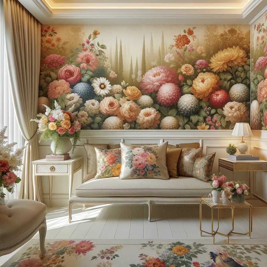 חדר מעוצב בטפט פרחים צבעוניים